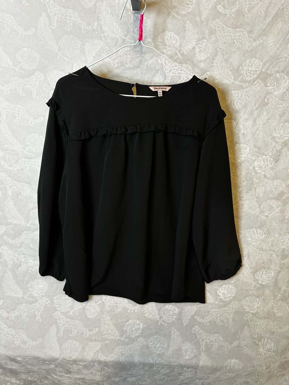 Juicy Couture Black Ruffle Detail Long Sleeve Blouse Size XXL